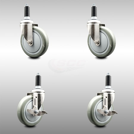 Service Caster 5 Inch 316SS Gray Poly Swivel 1-1/8 Inch Expanding Stem Caster Brake SCC, 2PK SCC-SS316EX20S514-PPUB-2-TLB-2-118
